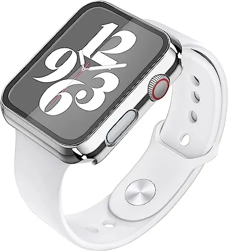 Misxi 2 Pack Hard PC Case with Tempered Glass Screen Protector Compatible with Apple Watch SE 2 (2024) SE Series 6 Series 5 Series 4 40mm, 1 Sliver + 1 Transparent - 4