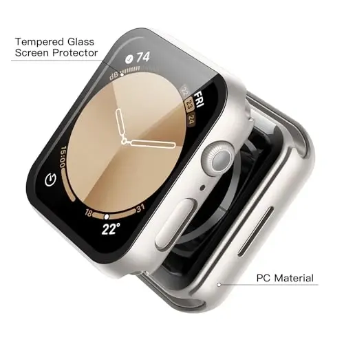 Misxi 2 Pack Hard PC Case with Tempered Glass Screen Protector Compatible with Apple Watch SE 3 (2025) SE 2 SE Series 6 Series 5 Series 4 40mm, Anti-Drop Scratch Resistant Cover for iWatch, 2 Starlight - 3