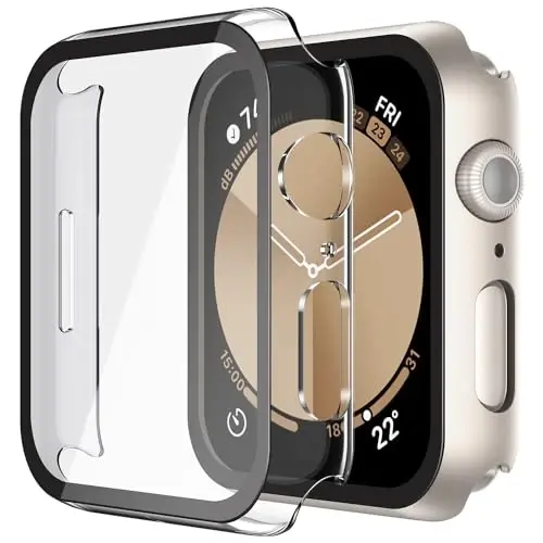 Misxi 2 Pack Hard PC Case with Tempered Glass Screen Protector Compatible with Apple Watch SE 3 (2025) SE 2 SE Series 6 Series 5 Series 4 44mm, Anti-Drop Lightweight Cover for iWatch, 1 Starlight + 1 Transparent 