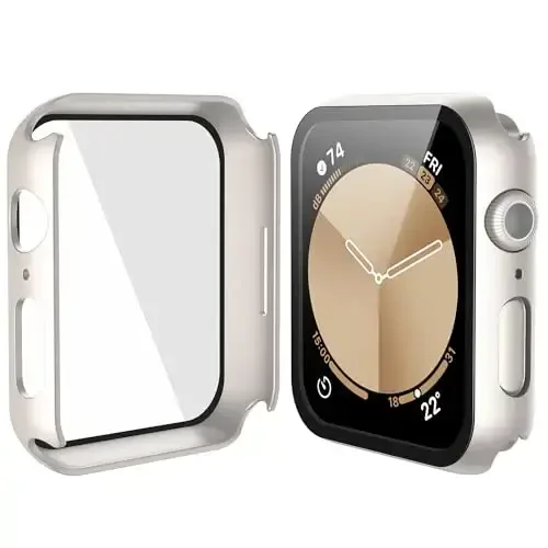 Misxi 2 Pack Hard PC Case with Tempered Glass Screen Protector Compatible with Apple Watch SE 3 (2025) SE 2 SE Series 6 Series 5 Series 4 44mm, Anti-Drop Scratch Resistant Cover for iWatch, Starlight - 5