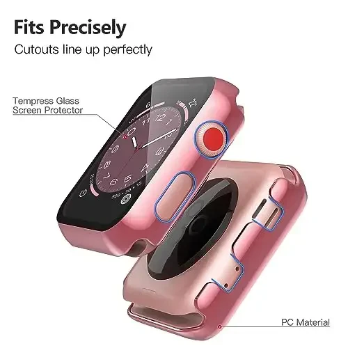 Misxi 2 Pack Hard PC Case with Tempered Glass Screen Protector Compatible with Apple Watch Series 2 Series 3 38mm, Anti-Drop Scratch Resistant Lightweight Cover for iWatch, 1 Rose Pink + 1 Transparent - 6