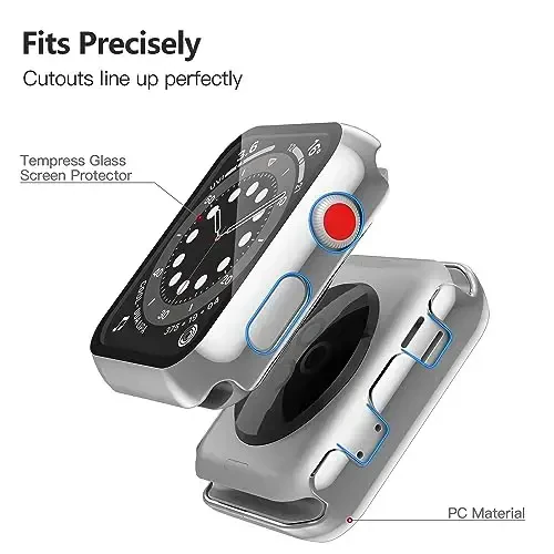 Misxi 2 Pack Hard PC Case with Tempered Glass Screen Protector Compatible with Apple Watch Series 2 Series 3 38mm, Anti-Drop Scratch Resistant Lightweight Cover for iWatch, 1 Silver + 1 Transparent - 6
