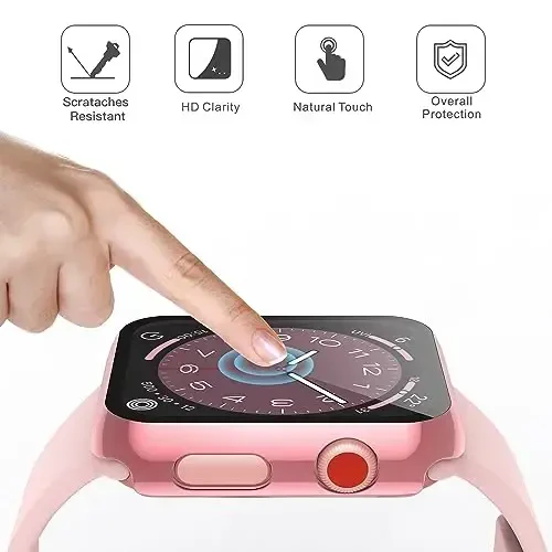Misxi 2 Pack Hard PC Case with Tempered Glass Screen Protector Compatible with Apple Watch Series 2 Series 3 42mm, Anti-Drop Scratch Resistant Lightweight Cover for iWatch, 1 Rose Pink + 1 Transparent - 5