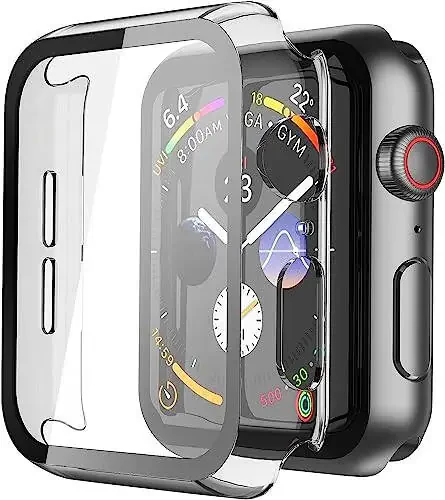 Misxi 2 Pack Hard PC Case with Tempered Glass Screen Protector Compatible with Apple Watch Series 4 Series 5 Series 6 SE 44mm, Scratch Resistant Overall Protective Cover for iWatch, Clear - 5
