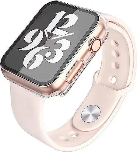 Misxi 2 Pack Hard PC Case with Tempered Glass Screen Protector Compatible with Apple Watch Series 6 SE Series 5 Series 4 44mm, 1 Rose Pink + 1 Transparent - 5