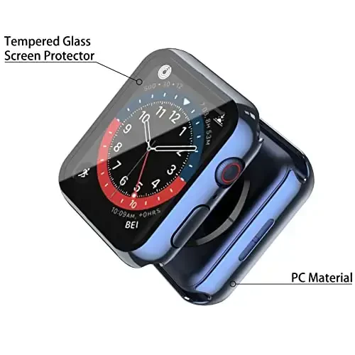 Misxi 2 Pack Hard PC Case with Tempered Glass Screen Protector Compatible with Apple Watch Series 9 (2023) Series 8 Series 7 41mm, Ultra-Thin Cover for iWatch S9/S8/S7, 1 Blue + 1 Transparent - 4