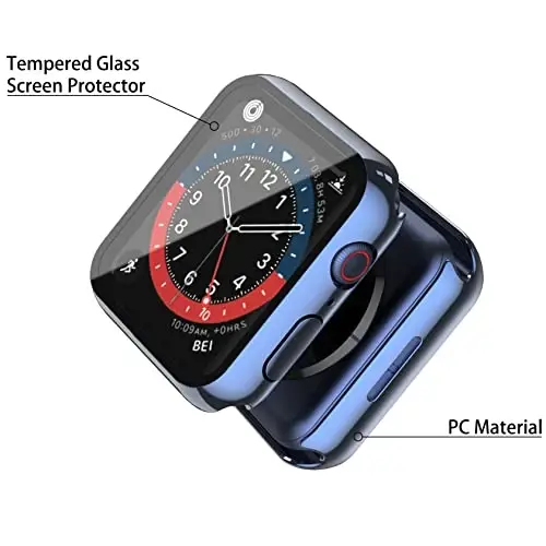 Misxi 2 Pack Hard PC Case with Tempered Glass Screen Protector Compatible with Apple Watch Series 9 (2023) Series 8 Series 7 41mm, Ultra-Thin Cover for iWatch S9/S8/S7, 1 Blue + 1 Transparent - 4