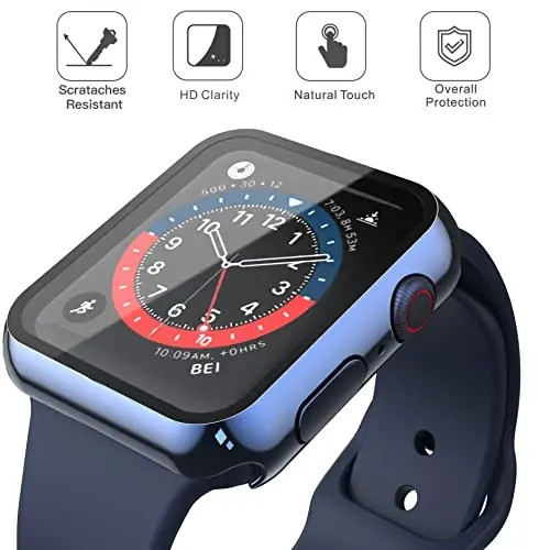 Misxi 2 Pack Hard PC Case with Tempered Glass Screen Protector Compatible with Apple Watch Series 9 (2023) Series 8 Series 7 45mm, Ultra-Thin Cover for iWatch S9/S8/S7, 1 Blue + 1 Transparent - 3