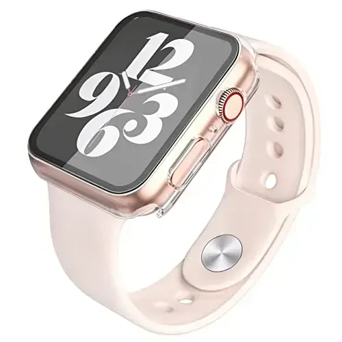 Misxi 2 Pack Hard PC Case with Tempered Glass Screen Protector Compatible with Apple Watch Series 9 (2023) Series 8 Series 7 45mm, Ultra-Thin Cover for iWatch S9/S8/S7, 1 Silver + 1 Transparent - 5