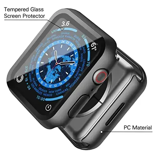 Misxi 2 Pack Hard PC Case with Tempered Glass Screen Protector Compatible with Apple Watch Series 9 (2023) Series 8 Series 7 45mm, Ultra-Thin Scratch Resistant Cover for iWatch S9/S8/S7, Black - 4