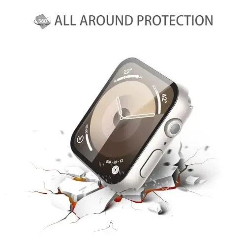 Misxi 2 Pack Hard PC Case with Tempered Glass Screen Protector Compatible with Apple Watch Series 9 Series 8 Series 7 45mm, Anti-Drop Scratch Resistant Lightweight Cover for iWatch, 2 Starlight - 4