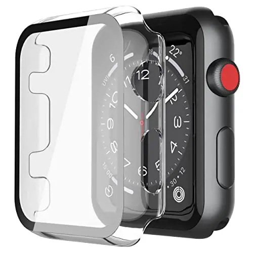 Misxi 2 Pack Hard PC Case закалённое стекло ekran himoyachisi Apple Watch Series 3 Series 2 42mm bilan mos, сверхтонкое chizishga chidamli Umumiy himoya qopqog'i iWatch S3/S2 uchun, şəffaf 