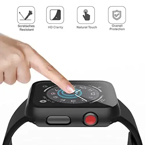 Misxi 2 Pack Hard PC Case закалённое стекло Ekran koruyucu Apple Watch Series 3 Series 2 38mm-ге шайкес келеді, iWatch S3/S2 ушин юпка қалинликдаги, чизиққа чидамли умумий химоя қоплами, Қора - 4