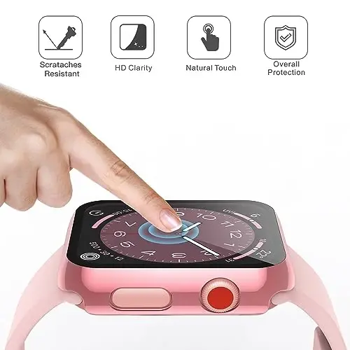 Misxi 2 Pack Hard PC Case закалённое стекло экрана протектор Apple Watch Series 2 Series 3 38 мм совместимый, iWatch лёгкий вес царапинам против падения устойчивый крышка для, 1 розавый + 1 прозрачный - 5
