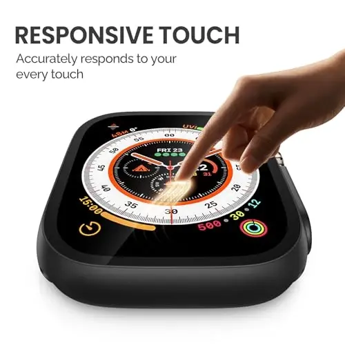 Misxi 2 Pack PC Case Built-in Tempered Glass Screen Protector 49mm Apple Watch Ultra 2 (2024) / Ultra bilan mos keladi, iWatch uchun zarbga chidamli himoya qopqog'i, 1 qora + 1 shaffof - 5
