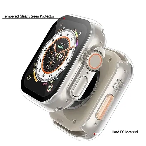 Misxi 2 Pack PC Case Built-in Tempered Glass Screen Protector Compatible with 49mm Apple Watch Ultra 2 (2024) / Ultra, Shockproof Protective Cover with Button for iWatch, 1 Black + 1 Transparent - 4