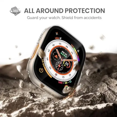 Misxi 2 Pack PC Case Built-in Tempered Glass Screen Protector Compatible with 49mm Apple Watch Ultra 2 (2024) / Ultra, Shockproof Protective Cover with Button for iWatch, 1 Black + 1 Transparent 