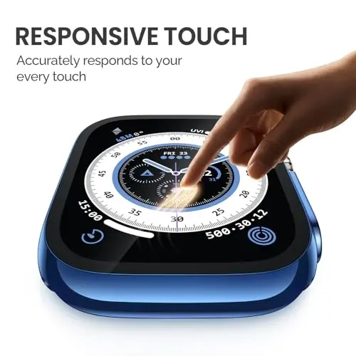 Misxi 2 Pack Hard PC Case with Tempered Glass Screen Protector Compatible with Apple Watch Ultra 3 (2025) / Ultra 2 / Ultra 49mm, Scratch Resistant Lightweight Full Coverage Cover for iWatch, 1 Blue + 1 Transparent - 3