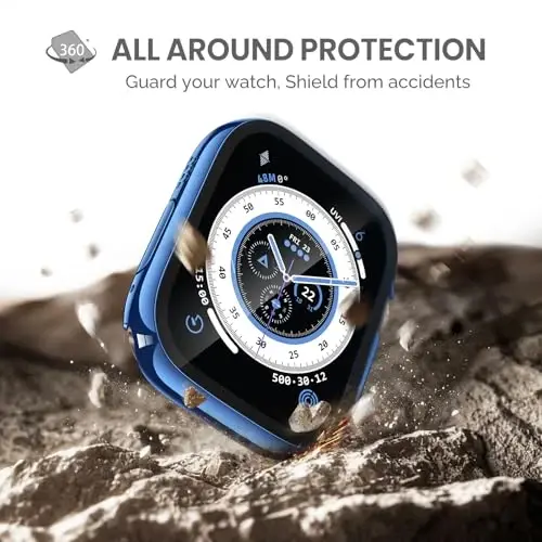 Misxi 2 Pack Hard PC Case with Tempered Glass Screen Protector Compatible with Apple Watch Ultra 3 (2025) / Ultra 2 / Ultra 49mm, Scratch Resistant Lightweight Full Coverage Cover for iWatch, 1 Blue + 1 Transparent - 4