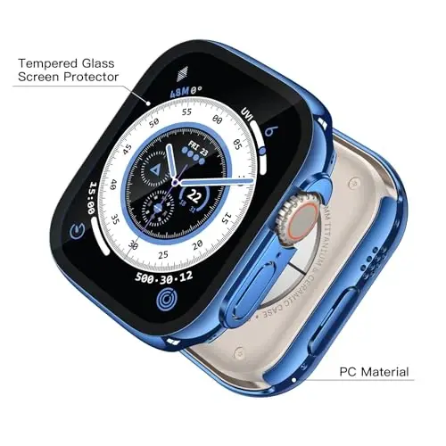 Misxi 2 Pack Hard PC Case with Tempered Glass Screen Protector Compatible with Apple Watch Ultra 3 (2025) / Ultra 2 / Ultra 49mm, Scratch Resistant Lightweight Full Coverage Cover for iWatch, 1 Blue + 1 Transparent - 5