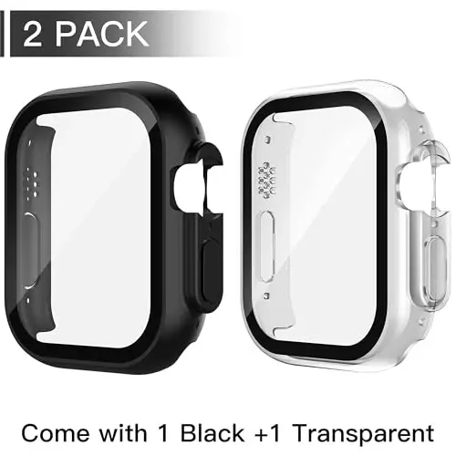 Misxi 2 Pack PC Case Built-in Tempered Glass Screen Protector Compatible with 49mm Apple Watch Ultra 3 (2025) / Ultra 2 / Ultra, Shockproof Protective Cover with Button for iWatch, 1 Black + 1 Transparent - 2