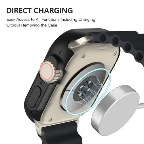 Misxi 2 Pack PC Case Oʻrnatilgan Tempered Glass Screen Protector 49mm Apple Watch Ultra 3 (2025) / Ultra 2 / Ultra bilan mos keladi, zarbga chidamli himoya qopqogʻi iWatch uchun tugmali, 1 qora + 1 shaffof - 8