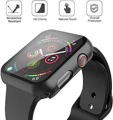 Misxi 2 Pack PC Case with Tempered Glass Screen Protector Compatible with Apple Watch SE 3 (2025) SE 2 SE Series 6 Series 5 Series 4 40mm, Shockproof Protective Cover for iWatch, 1 Black + 1 Transparent - 3