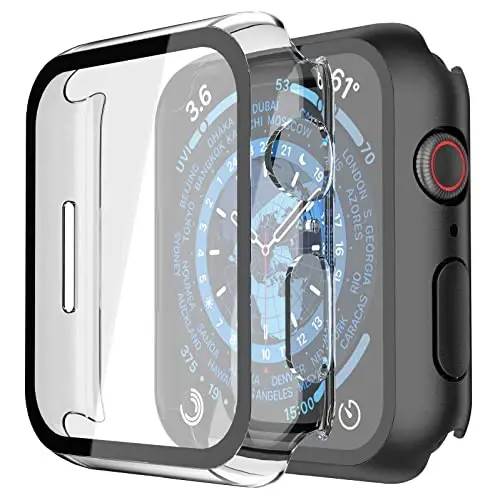Misxi 2 Pack PC Case with Tempered Glass Screen Protector Compatible with Apple Watch Series 9 (2023) Series 8 Series 7 41mm, Ultra-Thin Scratch Resistant Cover for iWatch, 1 Black+1 Transparent 