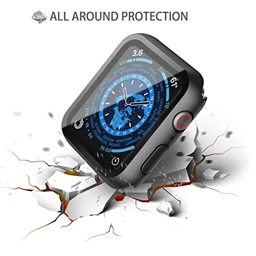 Misxi 2 Pack PC Case with Tempered Glass Screen Protector Compatible with Apple Watch Series 9 (2023) Series 8 Series 7 45mm, Ultra-Thin Scratch Resistant Cover for iWatch, 1 Black+1 Transparent - 4