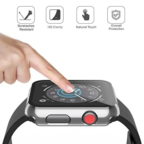 Misxi 2 Pack PC Case закалённое стекло Экран Protector, Совместимость с Apple Watch Series 3 Series 2 38мм, HD в целом противоударный защитный чехол для iWatch, 1 черный + 1 прозрачный - 5