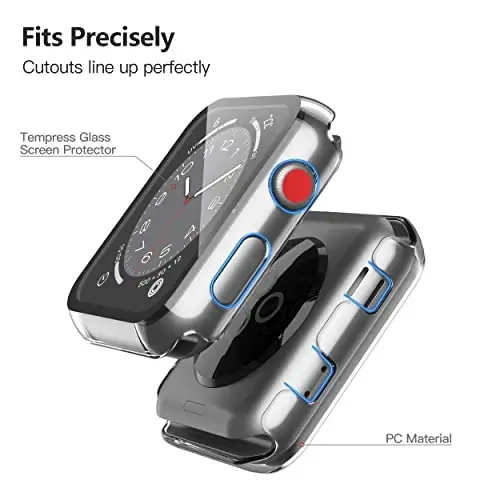 Misxi 2 Pack PC Case закалённое стекло протектор экрана, совместимый с Apple Watch Series 3 Series 2 42мм, HD Overall Shockproof Protective Cover для iWatch, 1 Black + 1 Transparent 