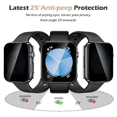 Misxi 2 Pack Privacy PC HD Case for Apple Watch SE 3 (2025) SE 2 SE Series 6 Series 5 Series 4 44mm, Ultra-Thin Cover with Anti-Spy Tempered Glass Screen Protector for iWatch, 1 Jet Black + 1 Transparent - 3