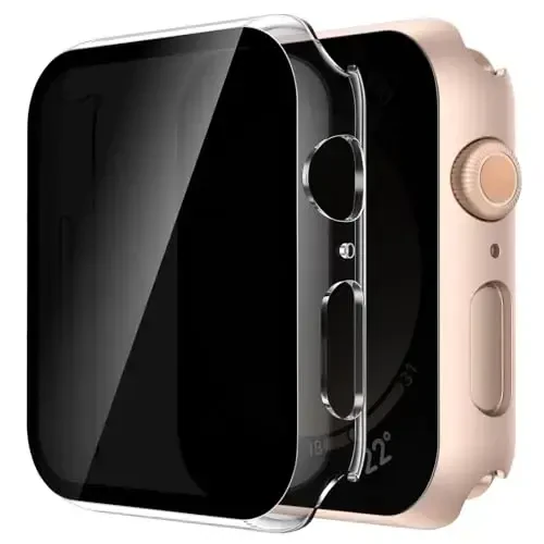 Misxi 2 Pack Privacy PC HD Case for Apple Watch SE 3 (2025) SE 2 SE Series 6 Series 5 Series 4 44mm, Ultra-Thin Cover with Anti-Spy Tempered Glass Screen Protector for iWatch, 1 Rose Gold + 1 Transparent - 1