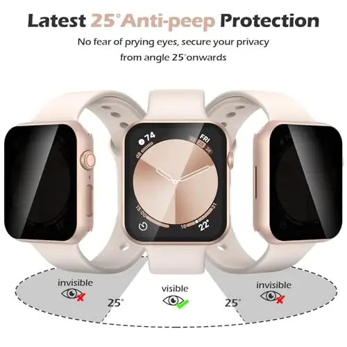 Misxi 2 Pack Privacy PC HD Case for Apple Watch SE 3 (2025) SE 2 SE Series 6 Series 5 Series 4 44mm, Ultra-Thin Cover with Anti-Spy Tempered Glass Screen Protector for iWatch, 1 Rose Gold + 1 Transparent - 3