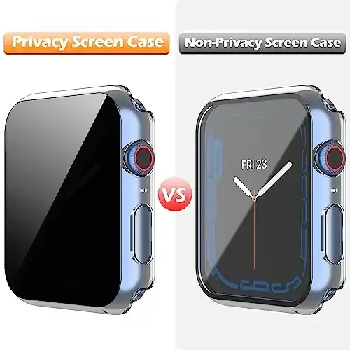 Misxi 2 Pack Privacy PC HD Case with Button for Apple Watch Series 9 (2023) Series 8 Series 7 45mm, Shockproof Cover with Anti-Spy Tempered Glass Screen Protector for iWatch, 1 Black + 1 Transparent - 4