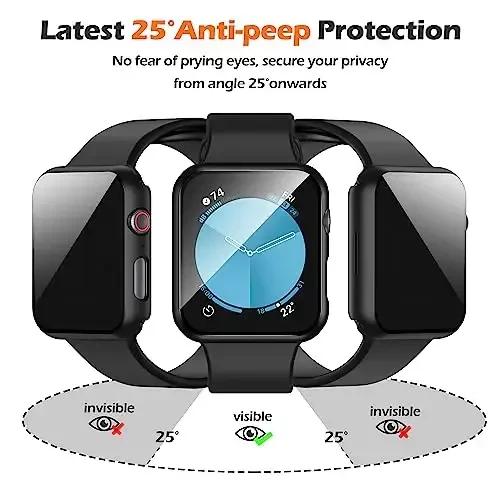Misxi 2 Pack Protective Privacy PC HD Case for Apple Watch SE 3 (2025) SE 2 SE Series 6 Series 5 Series 4 40mm, Thin Cover with Anti-Spy Tempered Glass Screen Protector for iWatch, 1 Black + 1 Transparent - 3