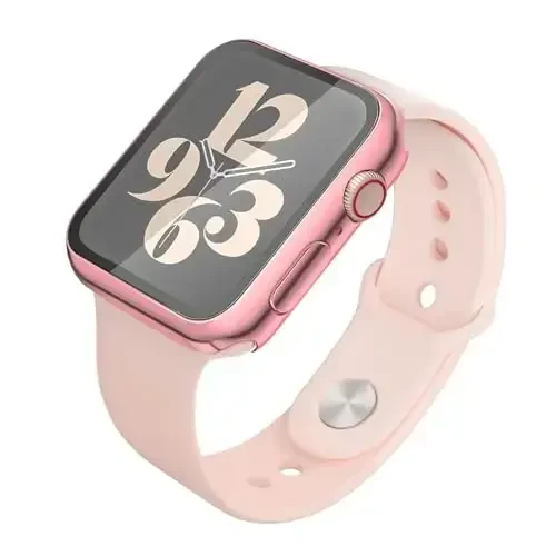 Misxi 2 Pack Qattiq Kompyuter G'ilofi Temperlangan Shisha Ekran Himoyachisi Apple Watch Series 9 (2023) Series 8 Series 7 41mm bilan mos keladi, iWatch S9/S8/S7 uchun ultra yupqa qopqoq, 1 ta pushti + 1 shaffof - 4