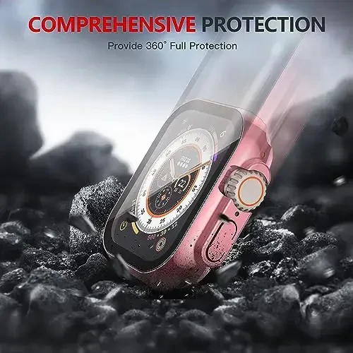 Misxi 2 Pack qattiq kompyuter g'ilofi закаленное stakan ekran himoyachisi bilan 49 mm Apple Watch Ultra 3 (2025) / Ultra 2 / Ultra, tomchiga chidamli tirnalishga chidamli engil qopqoq iWatch uchun, 1 ta pushti + 1 ta shaffof - 6