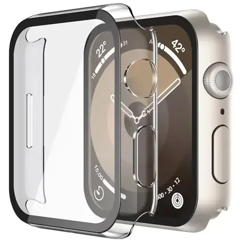 Misxi 2 Pack Qattiq kompyuter g'ilofi закаленное steklo ekran himoyachisi Apple Watch Series 9 Series 8 Series 7 41mm bilan mos keladi, iWatch uchun tomchiga qarshi yengil qopqoq, 1 Starlight + 1 shaffof - 1
