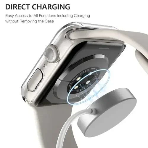 Misxi 2 Pack Qattiq kompyuter g'ilofi закаленное steklo ekran himoyachisi Apple Watch Series 9 Series 8 Series 7 41mm bilan mos keladi, iWatch uchun tomchiga qarshi yengil qopqoq, 1 Starlight + 1 shaffof - 6