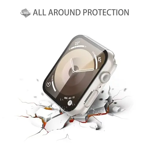 Misxi 2 Pack Qattiq kompyuter g'ilofi закаленное steklo ekran himoyachisi Apple Watch Series 9 Series 8 Series 7 41mm bilan mos keladi, iWatch uchun tomchiga qarshi yengil qopqoq, 1 Starlight + 1 shaffof - 5