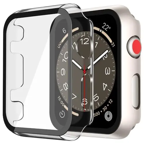 Misxi 2 Pack Qattiq kompyuter korpusi Temperli shisha ekran himoyachisi Apple Watch Series 3 Series 2 38 mm bilan mos keladi, iWatch uchun tomchiga chidamli chizishga chidamli yengil qopqoq, 1 Starlight + 1 shaffof - MISXI