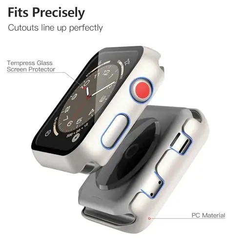 Misxi 2 Pack Qattiq kompyuter korpusi Temperli shisha ekran himoyachisi Apple Watch Series 3 Series 2 38 mm bilan mos keladi, iWatch uchun tomchiga chidamli chizishga chidamli yengil qopqoq, 1 Starlight + 1 shaffof 