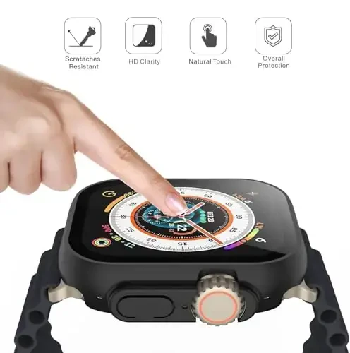 Misxi 2 Pack Qattiq PC G'ilofi O'rnatilgan закаленное cam 49 mm Apple Watch Ultra 3 (2025) / Ultra 2 / Ultra bilan mos keladi, iWatch uchun ekran himoyachisi bilan yupqa himoya g'ilofi, zarbga chidamli qopqoq tugmali, qora 