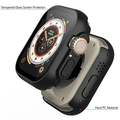 Misxi 2 Pack Qattiq PC G'ilofi O'rnatilgan закаленное cam 49 mm Apple Watch Ultra 3 (2025) / Ultra 2 / Ultra bilan mos keladi, iWatch uchun ekran himoyachisi bilan yupqa himoya g'ilofi, zarbga chidamli qopqoq tugmali, qora - 3