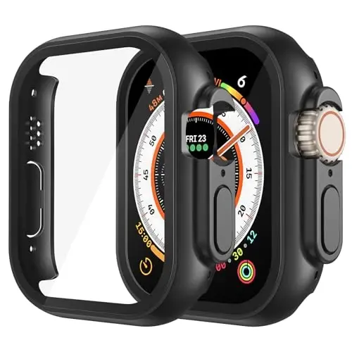 Misxi 2 Pack Qattiq PC G'ilofi O'rnatilgan закаленное cam 49 mm Apple Watch Ultra 3 (2025) / Ultra 2 / Ultra bilan mos keladi, iWatch uchun ekran himoyachisi bilan yupqa himoya g'ilofi, zarbga chidamli qopqoq tugmali, qora - 5