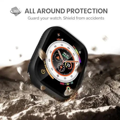 Misxi 2 Pack Qattiq PC G'ilofi O'rnatilgan закаленное cam 49 mm Apple Watch Ultra 3 (2025) / Ultra 2 / Ultra bilan mos keladi, iWatch uchun ekran himoyachisi bilan yupqa himoya g'ilofi, zarbga chidamli qopqoq tugmali, qora - 2