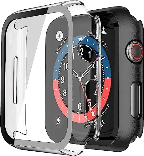 Misxi 2 Pack Qattiq PC G'ilofi Temperlangan Shisha Ekran Himoyachisi Apple Watch SE 3 (2025) SE 2 SE Series 6 Series 5 Series 4 44mm bilan mos, iWatch uchun umumiy zarbga chidamli himoya qopqog'i, 1 Qora + 1 Shaffof - 1