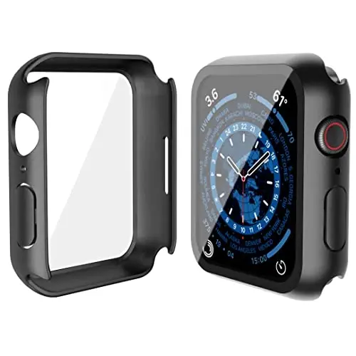 Misxi 2 Pack Qattiq PC G'ilofi Temperli Shisha Ekran Himoyachisi Apple Watch Series 9 (2023) Series 8 Series 7 45mm bilan mos, iWatch S9/S8/S7 uchun o'ta yupqa tirnalishga chidamli qopqoq, qora 