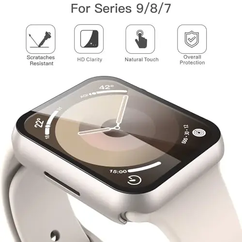 Misxi 2 Pack Qattiq PC G'ilofi Temperli Shisha Ekran Himoyachisi Apple Watch Series 9 Series 8 Series 7 45mm bilan mos keladi, iWatch uchun tomchiga qarshi yengil qopqoq, 1 Yulduzli + 1 Shaffof - 3